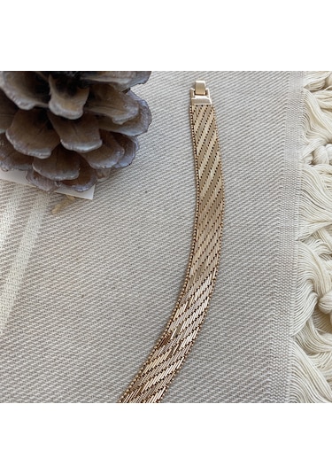 Trabzo Bileklik Kalın Ezme Yassı Model Çelik Kararmaz Xuping Vip S Rose Gold