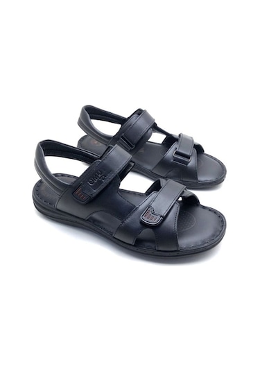 Erkek Hakiki Deri Ortopedik Sandalet Siyah