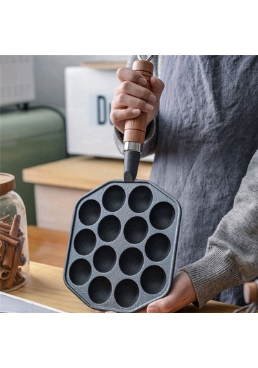 Takoyaki Pişirme Tepsisi 14 Gözlü Barbekü Plakası Elde Tutulan Pişirme Aletleri Siyah