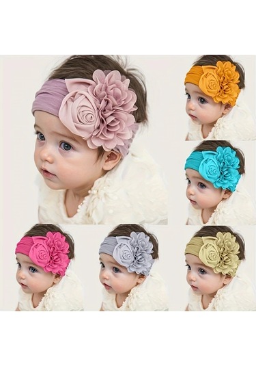 Elmpaly Pembe Yenidoğan Baş Bandı - Yumuşak Ayarlanabilir Büyük Çiçek Desenli Gül Pembesi