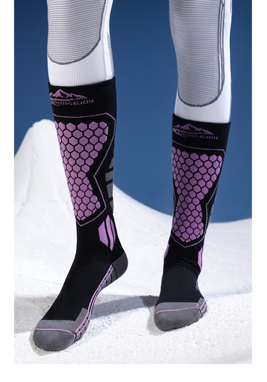 Kış Profesyonel Yün Kayak Çorapları- Wool Style Siyah Mor 35-39 Mor - Siyah