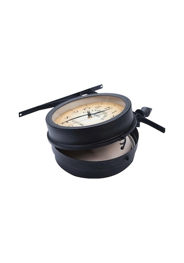 Trendooze Taraflı Siyah Siyah Saati Retro Metal Mekan Duvar Dış Dekorasyon Çift Bar Bahçe Akülü - İm Siyah