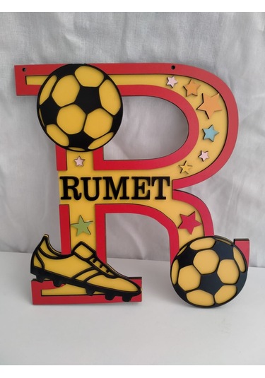 Çoçuk Odası Kapı & Duvar Süsü Kişiye Özel R Harfi Sarı - Kırmızı