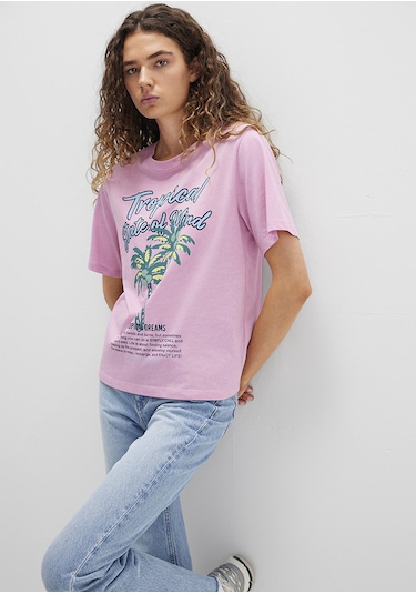 Mavi - Plaj Baskılı Pembe Tişört 1613490-71031 Pembe