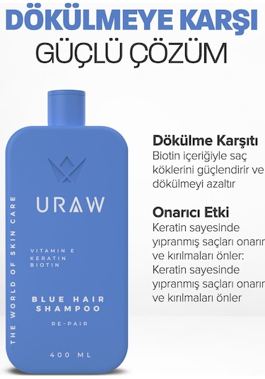 Uraw Biotin Ve Keratin İçeren Dökülme Karşıtı Mavi Şampuan 400 ML