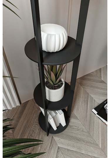 Ravilo Radiante Yuvarlak Raflı Lambader Siyah Siyah