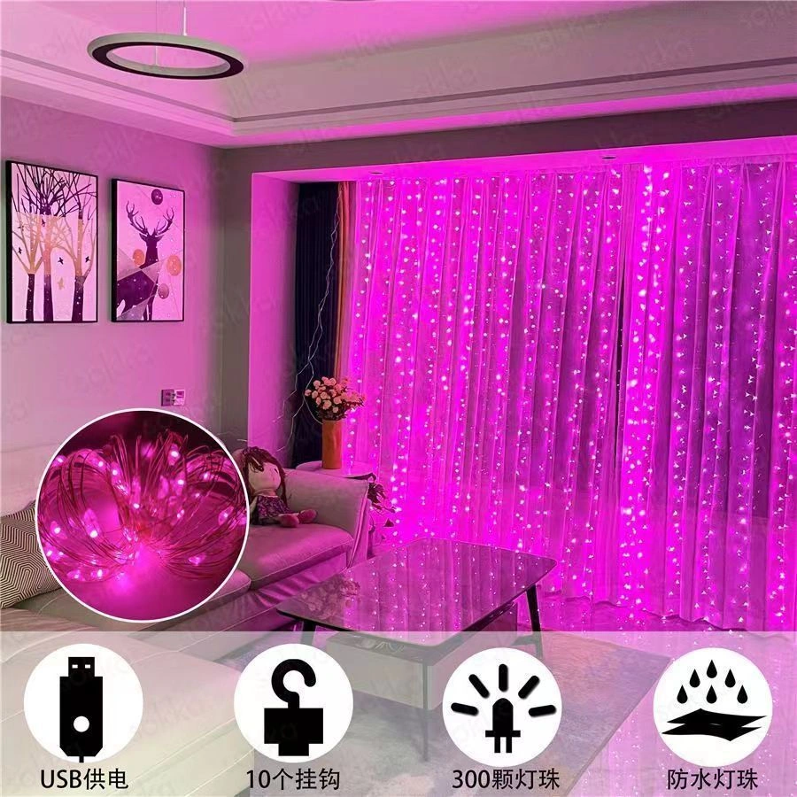 Yuntech01 Yatak Odası Dekoratif Işık Şeridi, Perde Arka Plan Işığı, 3m 300 Led, Pil Ve Kumanda Kontrollü, Yıldız Desenli Ambiyans Lambası Beyaz