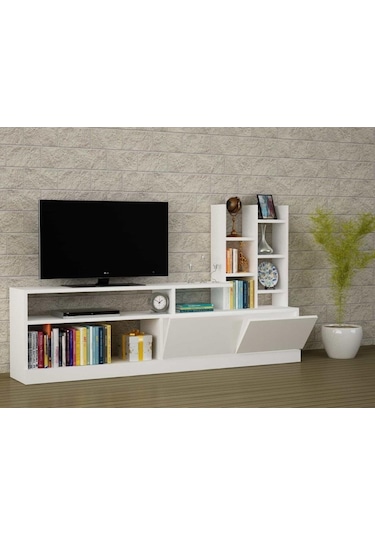 Dekorister Dolunay Kitaplıklı Tv Ünitesi Beyaz