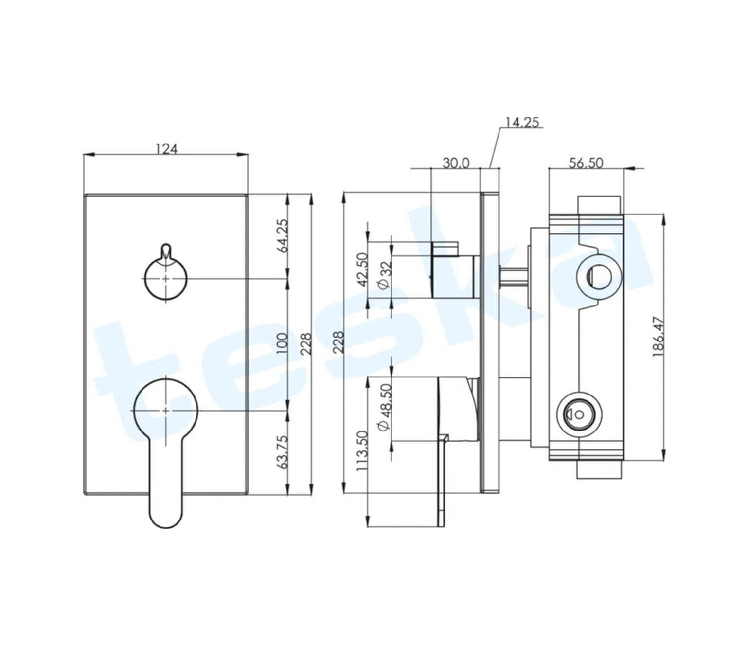 Teska Ciera Beyaz Camlı Üç Yönlü Ankastre Banyo Bataryası Krom