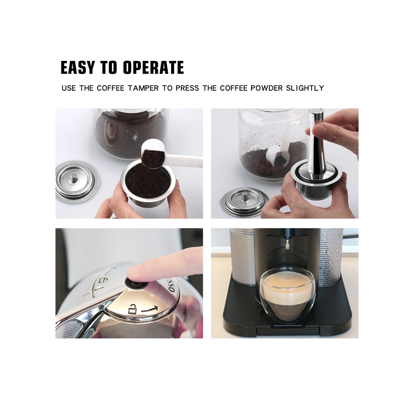 Geeksen 304 Paslanmaz Çelik Yeniden Kullanılabilir Kahve Kapsülü Seti Tampon+kaşıklar+fırça - 12.5g Dolum, 230ml Çıktı - Nespresso Vertuoline Gca1, Delonghi Env135/150, Vertuoplus Bnv450wht1buc1 Uyumlu Type B Diğer