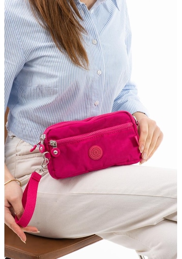 Klinkır Kumaş Mini Çapraz Askılı Kadın Çanta Yağmur Geçirmez El Askılı Çanta 20 10 Cm Mega Bag Pembe