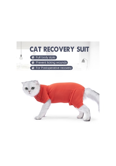 Geekyou Kedi Postopere Giysi - Dört Ayaklı Elastik Dokulu Yara Yalama Engeli Mont - Turuncu S Boyutu