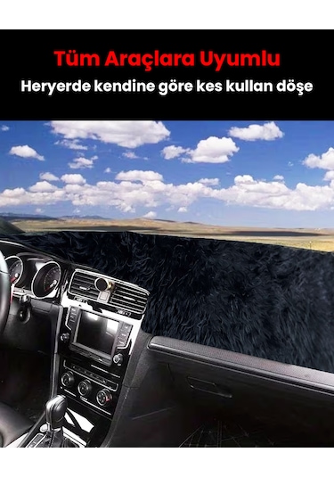 Pelüş Torpido Koruma Örtüsü Uzun Tüylü Siyah