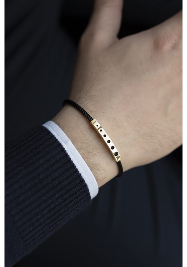 Örme Çelik Kelepçe Ve 14 Ayar Altın Erkek Bilekliği N11.7068 Sarı Altın