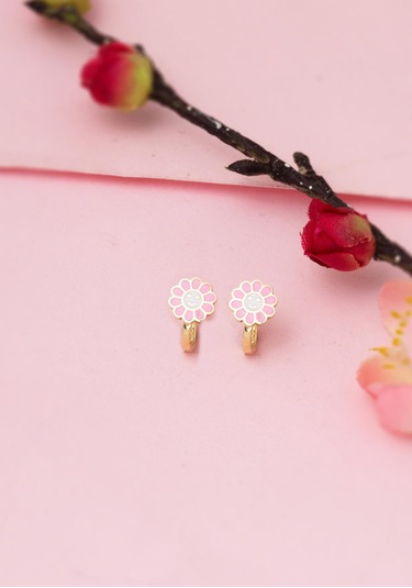 Bilezikci Pembe Papatya Çocuk Küpesi 14 Ayar Altın Sarı Altın