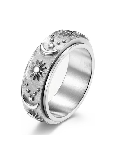 Gümüş Erkekler Dönebilen Yıldız Ay Güneş Kadın Yüzükleri Moda Çift Yüzük Dekompresyon Takı Hediye Erkek Kız Yüzük 13 Gümüş