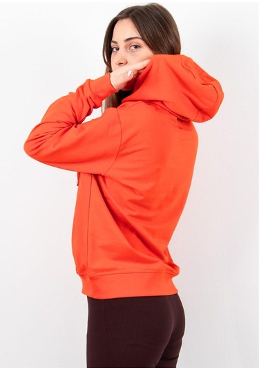 Kadın 2 Iplik Kapüşonlu Sweatshirt Turuncu