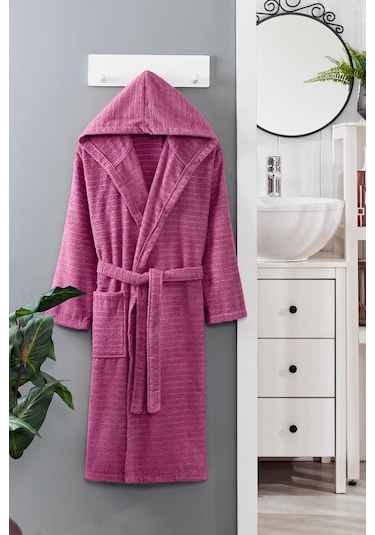 Formeya Pamuklu Kapüşonlu Bornoz Unisex Bornoz MÜRDÜM