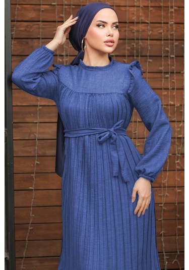 Fırfırlı Pilise Elbise 777 - İndigo