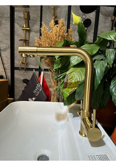 İsaoğlu Yapı Mat Gold Arıtmalı Musluk Modern Tasarım Arıtmalı Armatür Mat Altın Batarya Gold