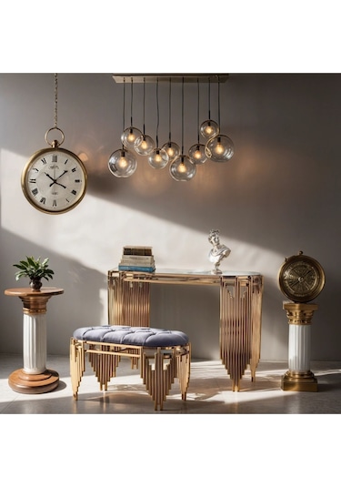 Ekgconcept Piyano Model Dresuar Ve Puf Paslanmaz Kararmaz Ultra Lüx Kaplama Gold Gri Gold - Gri