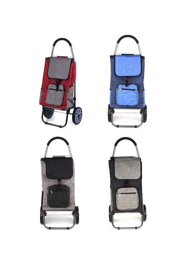 Ses Yapmaz Bilyeli Tekerlekli Su Geçirmez Fermuarlı Çantalı Pazar Arabası Karışık Renk