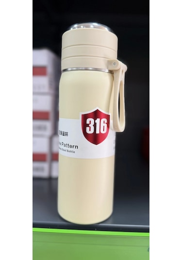 Paslanmaz Çelik Termos Su Şişesi 500ml Vakumlu Kapak Krem İthal Ürün Krem