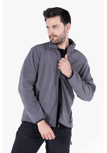 Polar Ceket Tam Fermuarlı 3 Cepli Gri