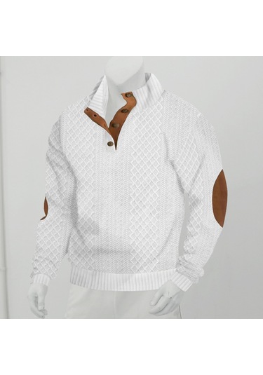 Erkek Sonbahar Dik Yaka Uzun Kollu Günlük Açık Hava Spor Gömleği Beyaz