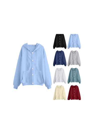 Kadınlar İçin Sonbahar Ve Kışlık Rahat Hırka Sweatshirt Ceket Koyu Mavi