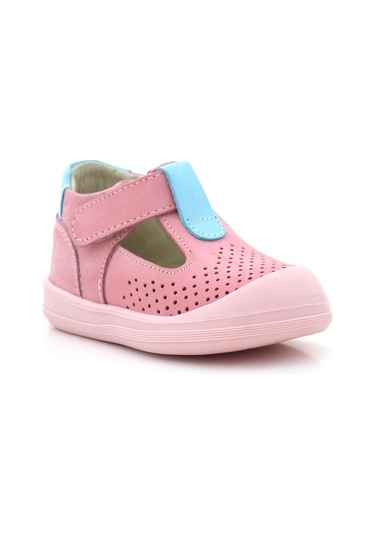Rakerplus Shaun Hakiki Deri Pembe Mavi Cırtlı Anatomik Bebek Sandalet Pembe
