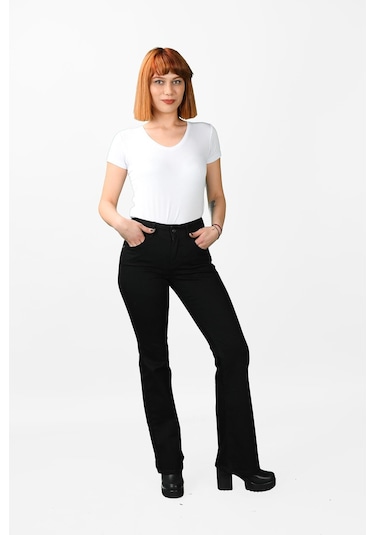 Kadın Çan Paça Kot Pantolon Siyah
