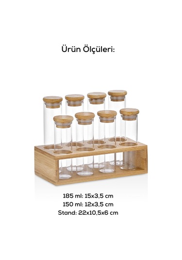 Vienev Bambu 8li Cam Baharatlık Standlı Ahşap