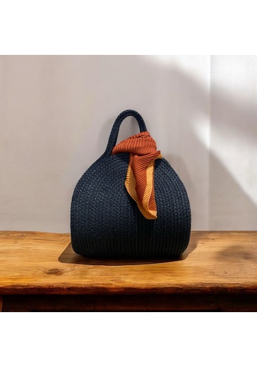 Hasır Çanta, Silindir Çanta, Tasarım Çanta, Düz Siyah El Çantası Siyah