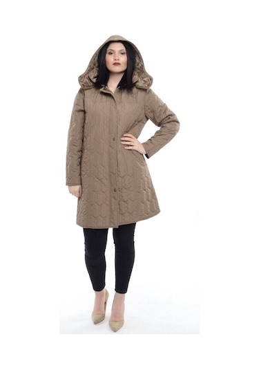 Vetre Kadın Kapitone Mont (95 Cm) Vizon Büyük Beden 1016 Çok Renkli