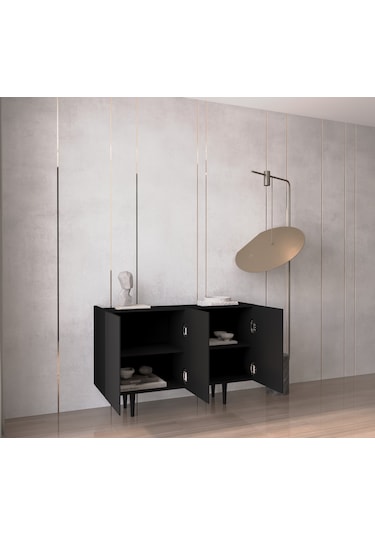 Enwood Capella Siyah Mdf 3 Kapaklı Raflı 120 Lık Konsol