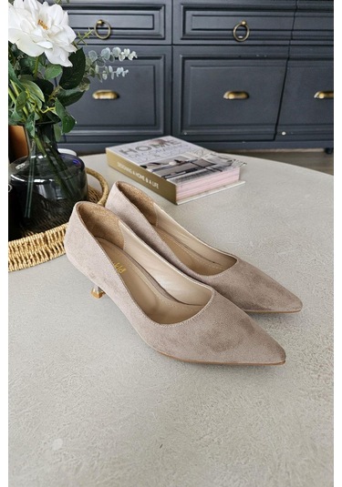 10 670 Topukla Kadın 6 Cm Kadeh Topuk Stiletto Vizon Süet