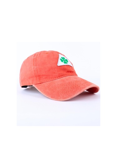 Perlotus Vintage Yıkamalı Pamuk Şapka Dört Yapraklı Yonca Nakışlı Turuncu Turuncu