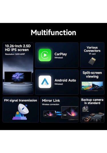 10.26inç Dokunmatik Ekran Wifi Bluetooth 4k Carplay Ön-arka Kamerası 1600x600 Çözünürlük Uyumlu