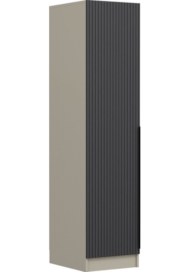 Minar Kale 1 Kapaklı Dolap Çizgili Mebran 210cm - Kumtaşı/antrasit - Raflı Çok Renkli