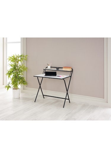 Arpelia Çalışma Masası Tam Katlanır 85x55x73 Cm Beyaz Siyah  -  Beyaz