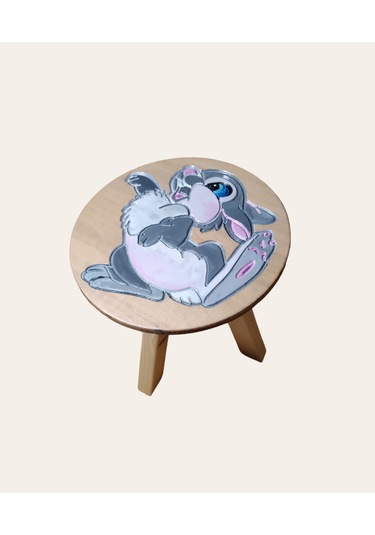 Tavşanım Ahşap El Yapımı Çocuk Taburesi