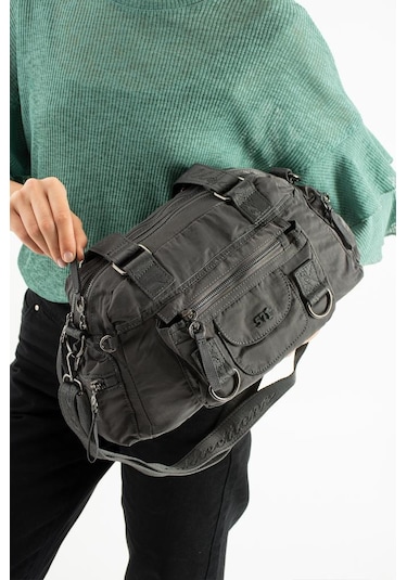 Kadın Omuz Çantası Çapraz Askılı Postacı Bayan Çantası 21 31 Cm Poliamid Hafif Kumaş Kol Çantası Gri