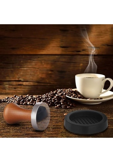 Kahve Tamperi- Koyu Ceviz Ahşap Sap - Düz Tabanlı-Espresso Tamperi -Çap 58 MM