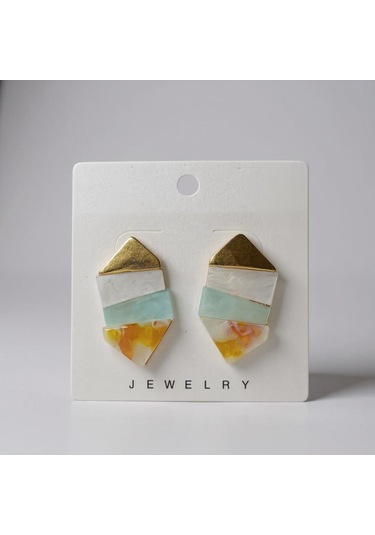 Renkli Geometrik Tasarım Küpe - Modern Ve Canlı Çok Renkli