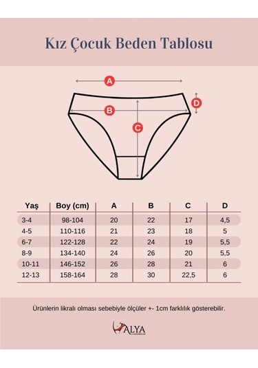 Alya Underwear Kız Çocuk Kalpli Dokuma Lastik Pamuklu Kumaş Slip Külot 5'li Paket 5 Adet Beyaz Lacivert P21