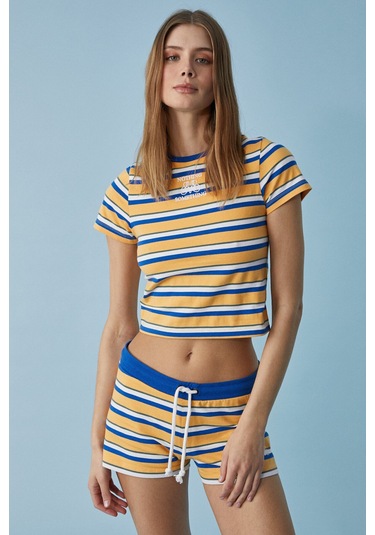 COLSA Kadın Regular Yüksek Bel Beyaz / Mavi / Sarı Alt-Üst Takım