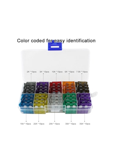 Xiyyadms Çinko Alaşımlı 100 Parça Standart Sigorta Seti + Şeffaf Saklama Kutusu, Hafif Ve Dayanıklı 2 - 3 - 5 - 7.5 - 10 -15 - 20 - 25 - 30 - 35