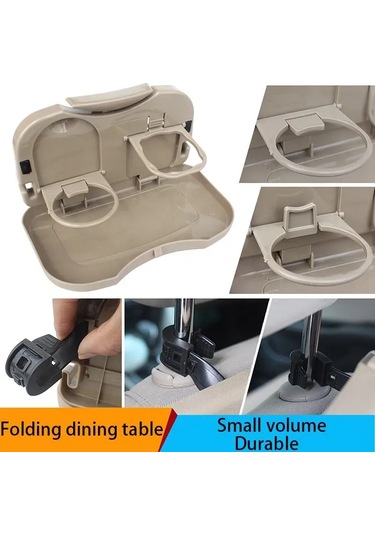 Shineyee Araba Arka Koltuk Folding Masa - Yemek İçeceği Tutucu, Telefon Tutucu, Çok Fonksiyonlu Depolama Rafı - Bej
