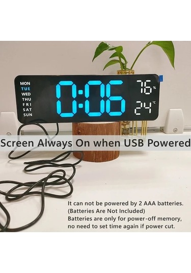 Ganzhoushop Zilinn Usb Temp Siyah Saati Saati Saat Renki Powered Otomatik Nem Masa Led Kabuk Işığı-41 İnç Hafta Gül Elektronik Duvar Dst Dimmer Dijital Çok Çalar Büyük 9 12/24h Eh Çok Renki